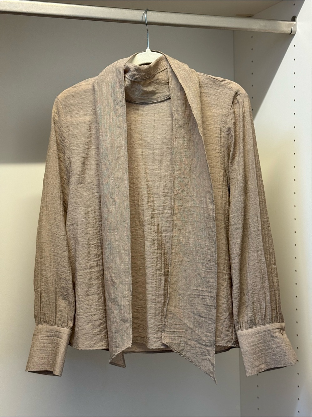 Mango Women's Neutral Beige Tie-Neck Blouse